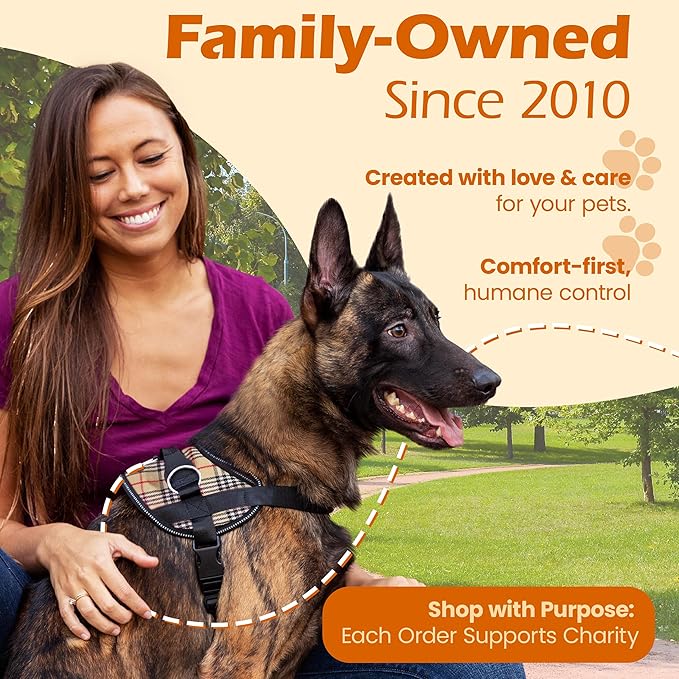 Bark Appeal Tan Plaid No-Pull Dog Harness for Extra Small to Small Sized Pets – Adjustable, Reflective Vest with 3 Leash Clips for Added Control, Easy Walks & Training – Small