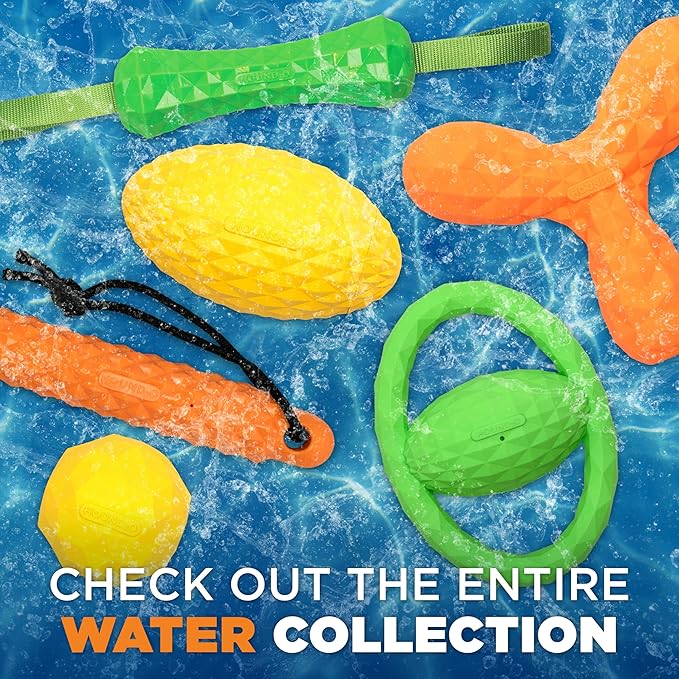 Playology Hound2O Dog Toys | Squeaky Tug Ball Toy for Tug of War | Orange Floating Outdoor Toy - Easy to Clean and Made from Non Toxic Materials