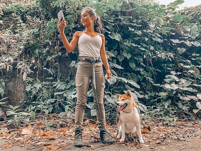 Tuff Pupper Heavy Duty Hands Free Dog Leash | One Small/Medium Dog Up to 45 lbs | Comfortable Shock Absorbing Bungee | Reflective Padded Handles | Lumbar Waist Belt 26-38" | Jogging Running Leash