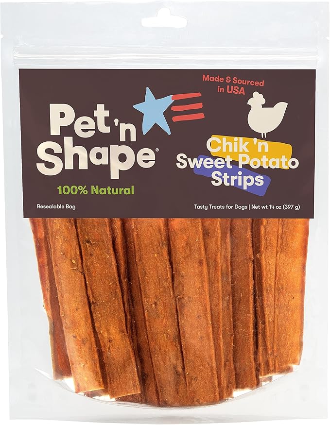 Pet 'n Shape Chik 'n Sweet Potato Strips Dog Treats– Made and Sourced in the USA- 14 Ounce