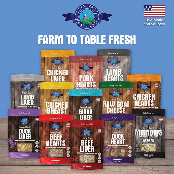 Shepherd Boy Farms Freeze Dried Dog and Cat Treats, Chicken Breast, All Natural Freeze-Dried Dog Treat & Snacks, Made in USA, High in Protein, Nutrition of Raw Food, Single Ingredient, 8oz