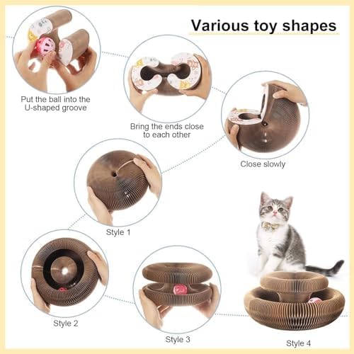 2PC Kitty Curls Cat Toy,Magic Organ Cat Toy,Cat Scratcher for Grinding Claw Cardboard Cat Toys,Interactive Scratch Pad with Toy Ball