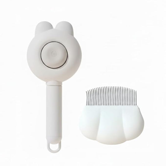 Dog & Cat Grooming Brush Set (2-Pack) Self-Cleaning Slicker Brush + Massage Shell Comb for Shedding, Detangling, and Removing Undercoat Skin-Friendly Pet Grooming Tools for Short,Long Hair