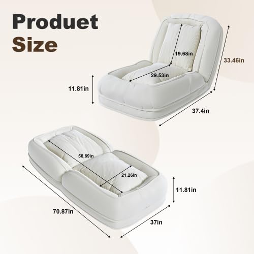 KEIKI Upholstered Human Dog Bed for Adults, Foldable Corduroy Lazy Sofa Bed with 5 Adjustable Positions and 2 Pillows, Giant Human Size Dog Bed for People, Off White