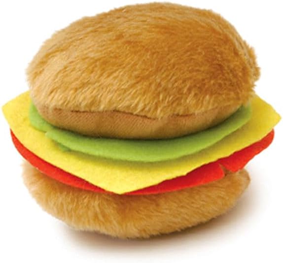Jeffers Pet Plush American Grill Time Cuisine Dog Toys – 4.5" Squeaky Hamburger Plush Toys for Dogs – Chew, Cuddle, Interactive Play, Soft Durable Fabric, Puppy Gift, Christmas Stocking Stuffer