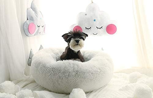 BODISEINT Modern Soft Plush Round Pet Bed for Cats or Small Dogs, Mini Medium Sized Dog Cat Bed Self Warming Autumn Winter Indoor Snooze Sleeping Cozy Kitty Teddy Kennel (20” D x 8'' H, White)