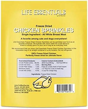 LIFE ESSENTIALS BY CAT-MAN-DOO All Natural Freeze Dried Chicken Crushed Sprinkles Powder for Dogs & Cats - No Fillers, Preservatives, or Additives - No Grain Tasty Treat -Made in USA (4 Pack)