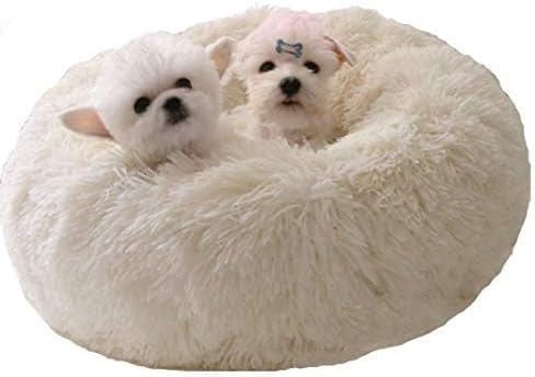 BODISEINT Modern Soft Plush Round Pet Bed for Cats or Small Dogs, Mini Medium Sized Dog Cat Bed Self Warming Autumn Winter Indoor Snooze Sleeping Cozy Kitty Teddy Kennel (24'' D x 8'' H, White)