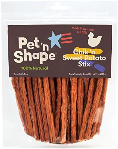 Pet 'n Shape Chik 'n Sweet Potato Stix Dog Treats – Made and Sourced in the USA - 14 Ounce