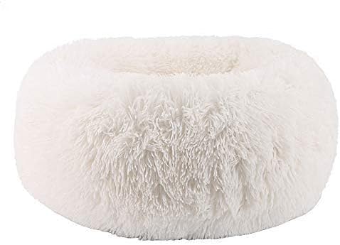 BODISEINT Modern Soft Plush Round Pet Bed for Cats or Small Dogs, Mini Medium Sized Dog Cat Bed Self Warming Autumn Winter Indoor Snooze Sleeping Cozy Kitty Teddy Kennel (20” D x 8'' H, White)