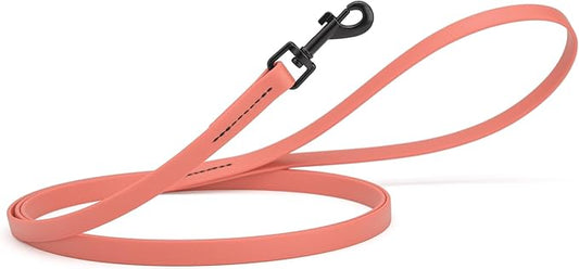 Dogline Biothane Waterproof Dog Leash Strong Coated Nylon Webbing with Black Hardware Odor-Proof Easy to Clean High Performance for Small or Large Dogs Made in USA 4 or 6 ft Lead, Coral