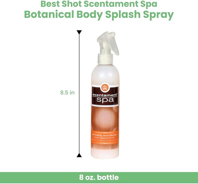 Best Shot Scentament Spa Botanical Body Splash, Body Spray Conditioner for Pets, Cat and Dog Cologne Spray, Alcohol-Free, Ready To Use, Apricot Lily, 8 Oz.