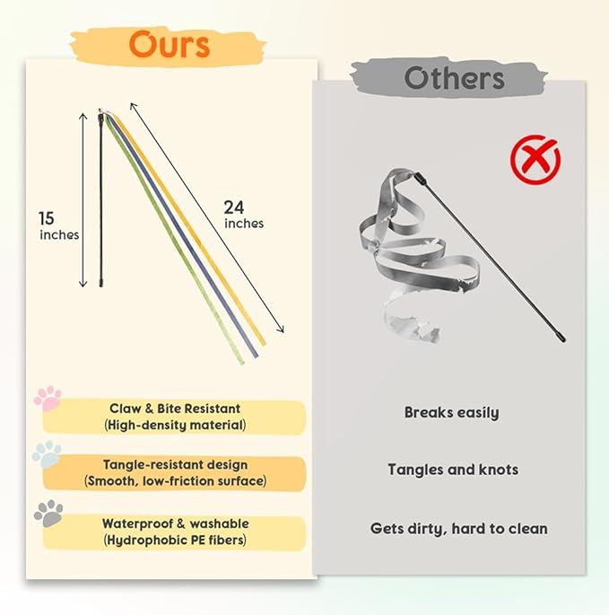 Catisfy Cat Wand Toy, Interactive Cat Rainbow Wand Toys, Colorful Ribbon Teaser Wand String for Indoor Cats Enrichment, Exerciser, Playing