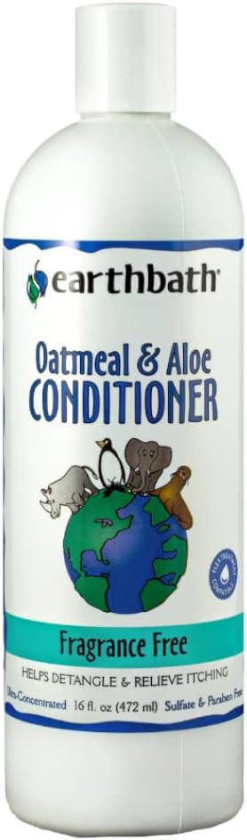 earthbath, Oatmeal & Aloe Conditioner - Dog Conditioner for Allergies & Itching, Dry Skin, Helps Relieve Itching, Made in USA, Cruelty Free Pet Conditioners, Fragrance Free Dog Wash - 16 Oz (1 Pack)