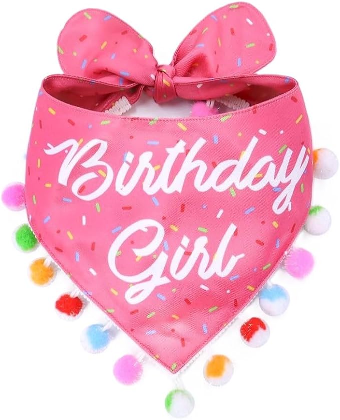 LunaMarie - Luxury Pet Birthday Bandanas -Premium & Silky Poly Fabric | 100% Handmade | Custom Shape Dual Layered (Birthday Girl, Large)