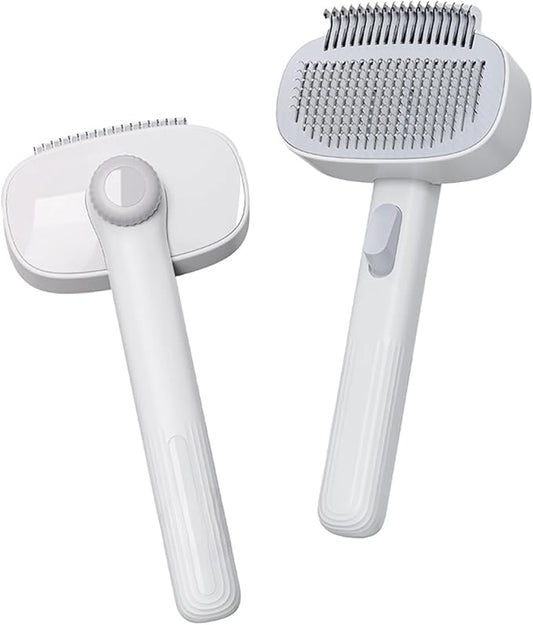 2-in-1 Gentle Deshedding & Detangling Brush for Dogs & Cats - Adjustable Pet Grooming Tool for Daily Coat Care, Manages Loose Fur & Reduces Matting for Long-Haired Breeds