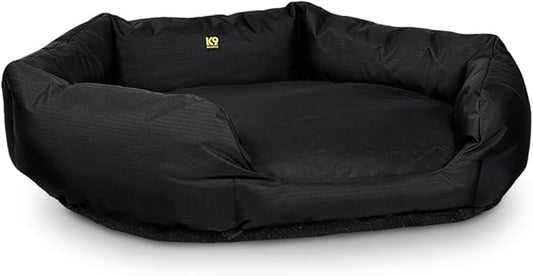 K9 Ballistics Tough Ripstop Oval Bolster Dog Bed, Calming Round Den Shape, Scratch Resistant, Machine Washable - Medium, Black Ripstop