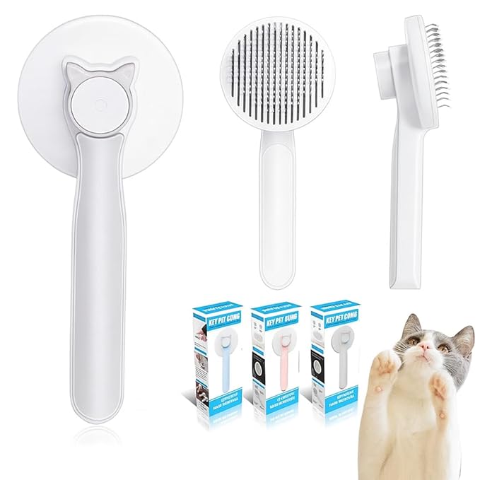 Versatile Pet Grooming Brush - Gently Removes Loose Undercoat, Suitable for Cats and Dogs, Ideal for Massage (Gray)