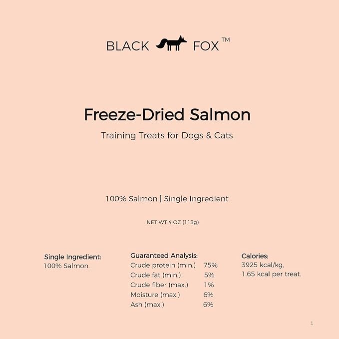BLACK FOX Freeze-Dried Salmon Training Treats for Dogs and Cats | 280 Treats, 4oz Single Ingredient, Raw, Healthy, All Natural, Human Grade, Recyclable Packaging