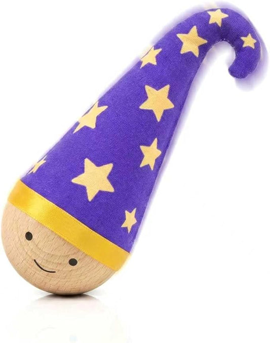 Lulu's world Wooden Interactive Cat Toy with Catnip - Nienie Tumbler Wobble Toy for Indoor Cats, Self-Righting Chaser with Wizard Hat & Stars (Purple)