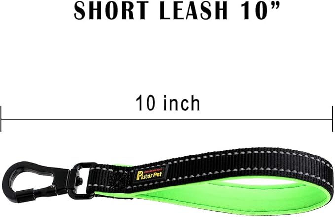 PLUTUS PET 10 Inch Short Dog Leash for Large Dogs with Locking Carabiner Clip & Padded Handle（10”, Black）