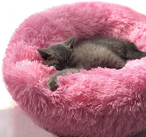 BODISEINT Modern Soft Plush Round Pet Bed for Cats or Small Dogs, Mini Medium Sized Dog Cat Bed Self Warming Autumn Winter Indoor Snooze Sleeping Cozy Kitty Teddy Kennel (20'' D x 8'' H, Hot Pink)