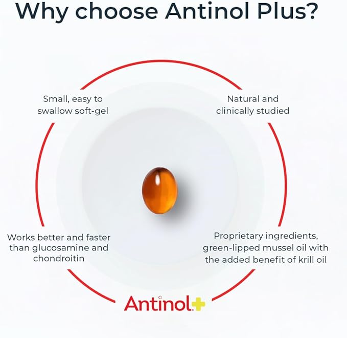 Antinol Plus, Mobility, Hip, and Joint Supplement for Dogs, Green-Lipped Mussels and Krill Oil - Dog Joint Supplement, Better and Faster Than Glucosamine and Chondroitin, 120 Soft Gels