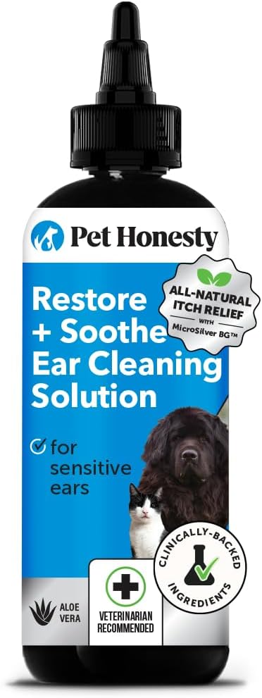 Restore + Soothe Ear Cleaner for Dogs & Cats – Gentle Dog Ear Cleaning Solution with Aloe Vera – Soothes Itching Ears, Irritation, + Aches, Supports Ear Health – Vet Recommended Pet Ear Cleaner – 4oz