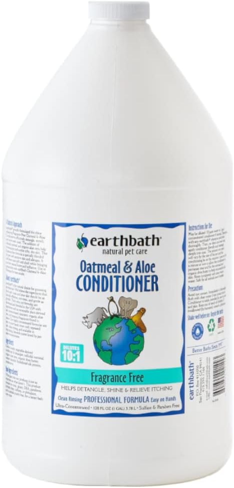 earthbath, Oatmeal & Aloe Conditioner - Dog Conditioner for Allergies & Itching, Dry Skin, Helps Relieve Itching, Made in USA, Cruelty Free Pet Conditioners, Fragrance Free Dog Wash - 128 Oz (1 Pack)