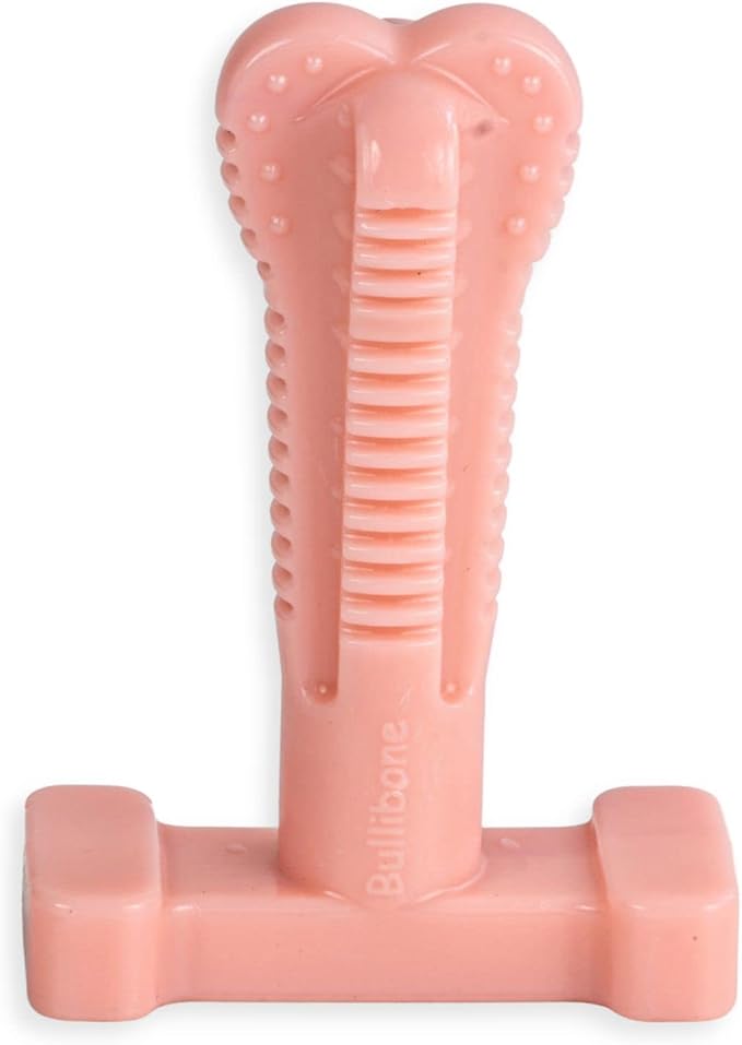 Bullibone SuperBrush: Dog Teeth Cleaning Brushing Toothbrush Stick - Long Lasting Nylon Pink Peppermint Chew Toy for Oral Care and Dental Health