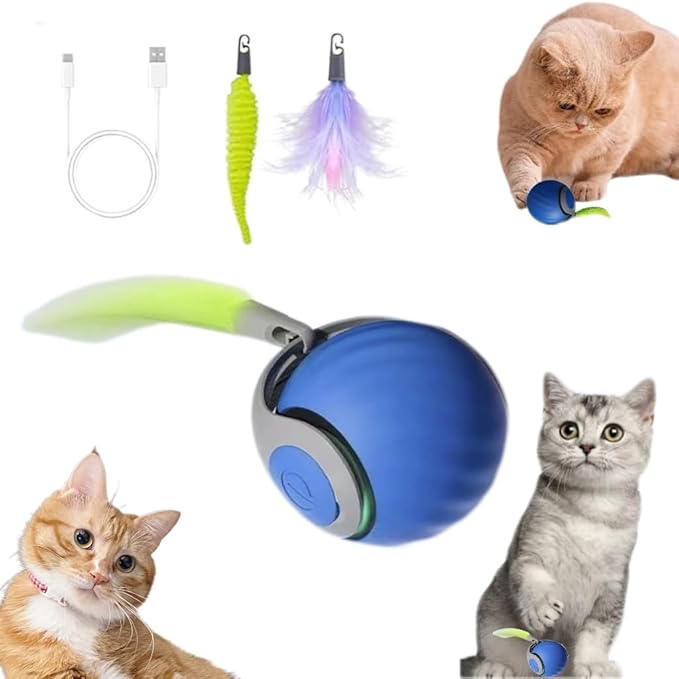 Speediest Tail 2.0 Cat Toy,Interactive CatToy,CatToys for Indoor Cats,Chewie Viral Cat Ball,Adjustable Sports Rolling Toy,Electric Rolling Ball Christmas Birthday Gift for Pets