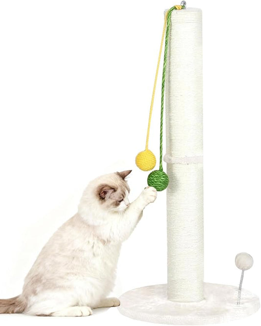 Simple cat Scratching Post Cat Scratcher 33.4 inch Tall Scratching Post with Sisal Rope for Indoor Kitten and Large Cats sisal cat Scratcher with Hanging Ball for Playing