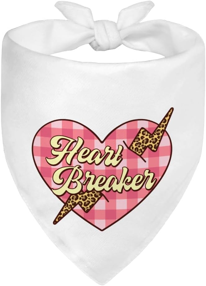 Heart Breaker White Dog Bandana, Flirty Valentine's Gifts for Couple Boyfriend Girlfriend, Birthday for Dog Mom Dad Romantic Puppy Owner, Funny Pet Scarf Accessory Photo Prop