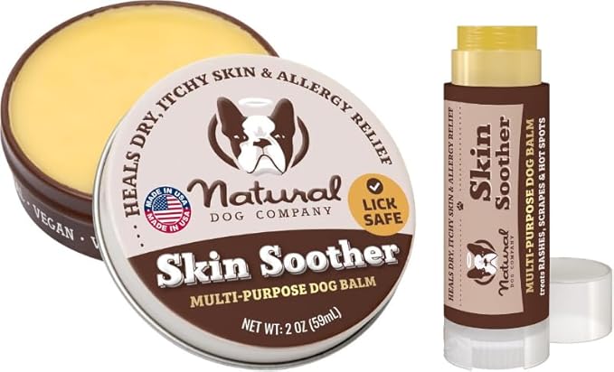 Natural Dog Company Skin Soother Bundle, Includes 2oz Tin + 0.15oz Stick, All Natural Healing Balm for Dogs, Relieves Dry, Itchy Skin, Treats Skin Irritations, Wounds, Hot Spots, Dermatitis