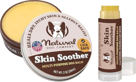 Natural Dog Company Skin Soother Bundle, Includes 2oz Tin + 0.15oz Stick, All Natural Healing Balm for Dogs, Relieves Dry, Itchy Skin, Treats Skin Irritations, Wounds, Hot Spots, Dermatitis