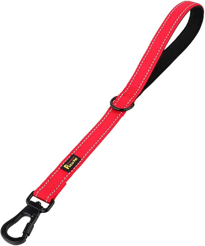 PLUTUS PET Short Training Dog Leash with Padded Handle for Medium Large Big Dogs,18 Inch Heavy Duty Strong Traffic Leash with Carabiner Clip for Climbing Walking or Guiding Blind（18”，Red