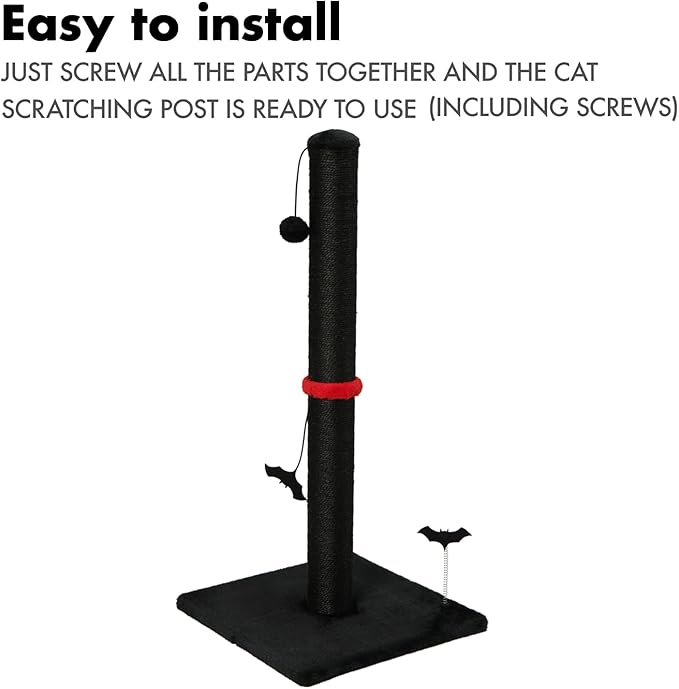 MECOOL Cat Scratching Post Premium Sisal Scratch Posts with Hanging Ball Vertical Scratcher for Indoor Cats and Kittens,Black