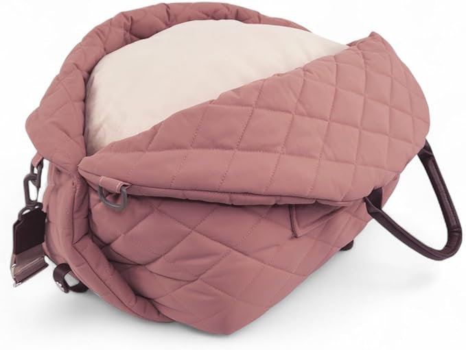 4 Cats & Dogs Mew Mew Travel Pet Bed – Soft Carrier for Small Dogs & Cats, Water-Resistant Quilted Shell, Adjustable Belts, Anti-Slip Bottom, Portable Pet Bed & Travel Bag - Rose