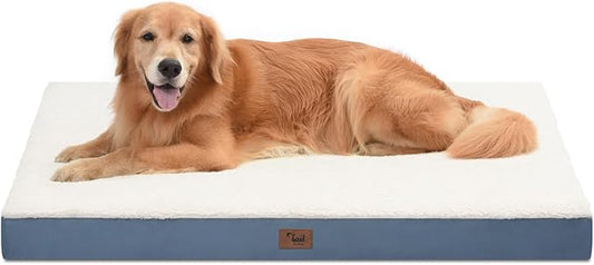 Orthopedic Dog Bed for Extra Large Dogs, XL Comfort Pet Mat for Large Sized Dog 44x32 Inch, Egg Crate Foam with Removable Washable Oxford Cover, Blue White