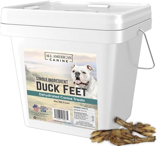 100 Natural Duck Feet Dog Treats– Single Ingredient, Dehydrated & Digestible – Crunchy, Low-Fat, High-Protein Chew for Joint Support & Dental Health – Made in USA