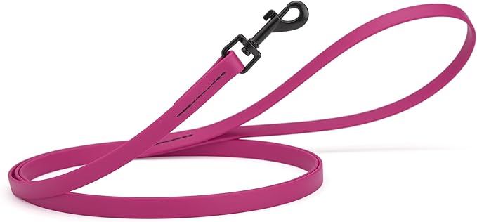Dogline Biothane Waterproof Dog Leash Strong Coated Nylon Webbing with Black Hardware Odor-Proof Easy to Clean High Performance for Small or Large Dogs Made in USA 4 or 6 ft Lead, Magenta Pink