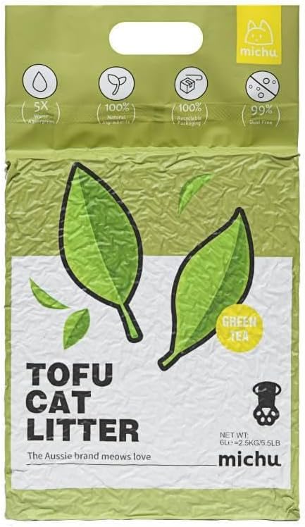 Michu Tofu Cat Litter Natural Clumping Tofu Cat Litter, Fast Clumping and Easily Scoop-able 5.5lb/88oz 5 Scents - Greentea, 2 Pack