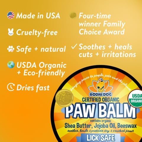 Bodhi Dog Paw Balm - Lick Safe - USDA Organic Paw Butter - Natural Paw Moisturizer Heals Dry, Cracked Paw Pads - Winter Protection - Pet Paw Balm for Dogs & Cats - Better than Paw Cream, Paw Wax (2oz)