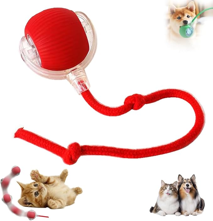Ultra Cat Ball, Automatic Rolling Pet Ball with Obstacle Avoidance 3 Play Modes Quiet Durable Chew Resistant Material USB Rechargeable Long Battery Life for Cats and Dogs (Red)