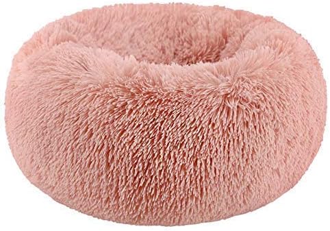 BODISEINT Modern Soft Plush Round Pet Bed for Cats or Small Dogs, Mini Medium Sized Dog Cat Bed Self Warming Autumn Winter Indoor Snooze Sleeping Cozy Kitty Teddy Kennel (24'' D x 8'' H, Pink)