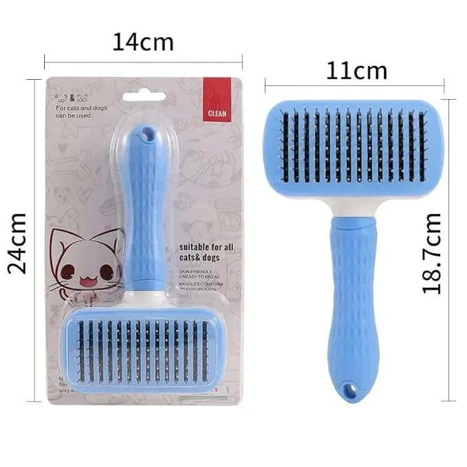 Generic Pet Grooming Brush, Blue - Self Cleaning Hair Brush for Dogs and Cats, Removes Loose Undercoat, Bristles with Massage Particles, Ergonomic Handle, For Long or Short Hair Breeds