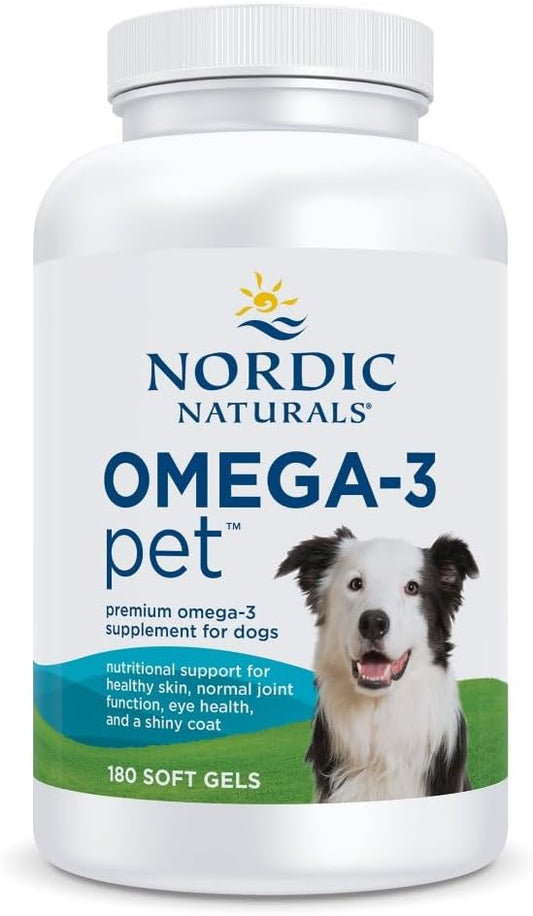 Nordic Naturals Omega-3 Pet, Unflavored - 180 Soft Gels - 320 mg Omega-3 Per Soft Gel - Fish Oil for Dogs with EPA & DHA - Promotes Heart, Skin, Coat, & Immune Health