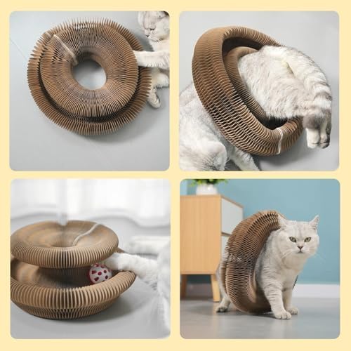 2PC Kitty Curls Cat Toy,Magic Organ Cat Toy,Cat Scratcher for Grinding Claw Cardboard Cat Toys,Interactive Scratch Pad with Toy Ball