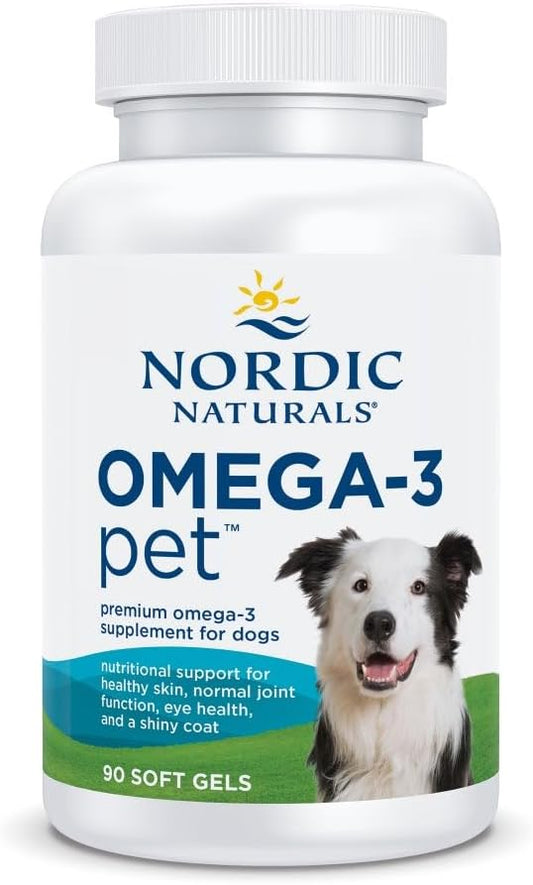 Nordic Naturals Omega-3 Pet, Unflavored - 90 Soft Gels - 320 mg Omega-3 Per Soft Gel - Fish Oil for Dogs with EPA & DHA - Promotes Heart, Skin, Coat, & Immune Health