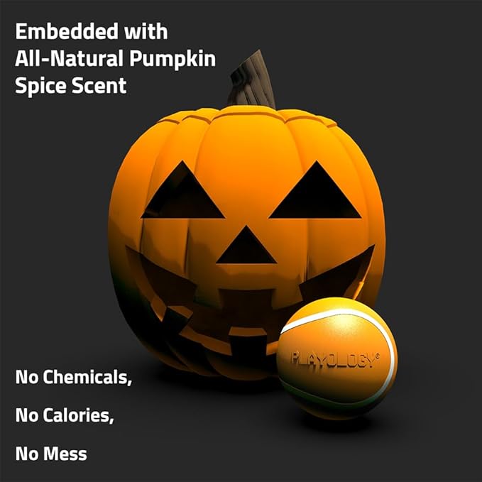 Playology Dog Toys | Squeaky Chew Ball - Bouncy Durable Floating Fetch Ball for Dogs | Jumbo Pumpkin Spice Scented Toy - Easy to Clean and Made from Non Toxic Materials